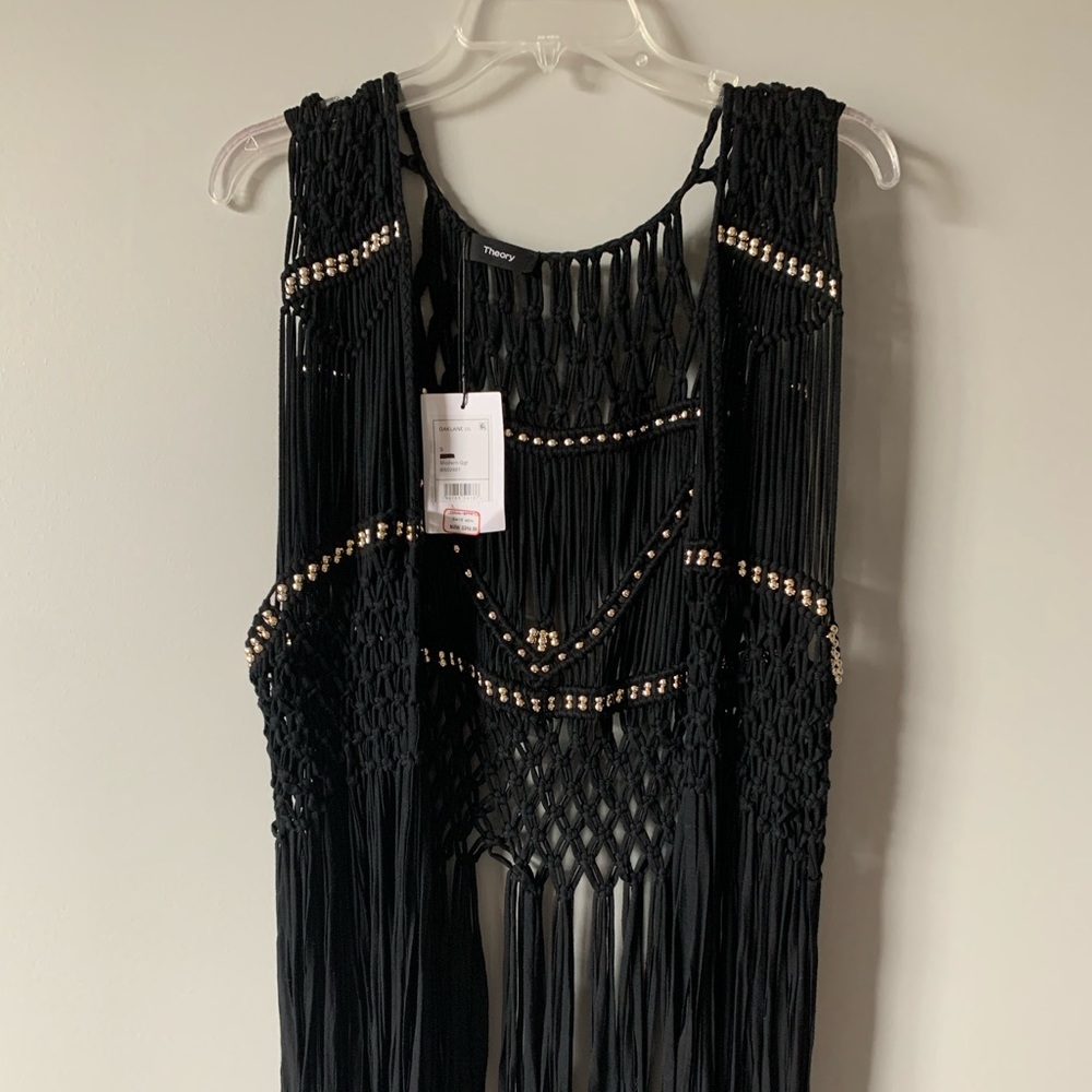 New theory fringe black vest small